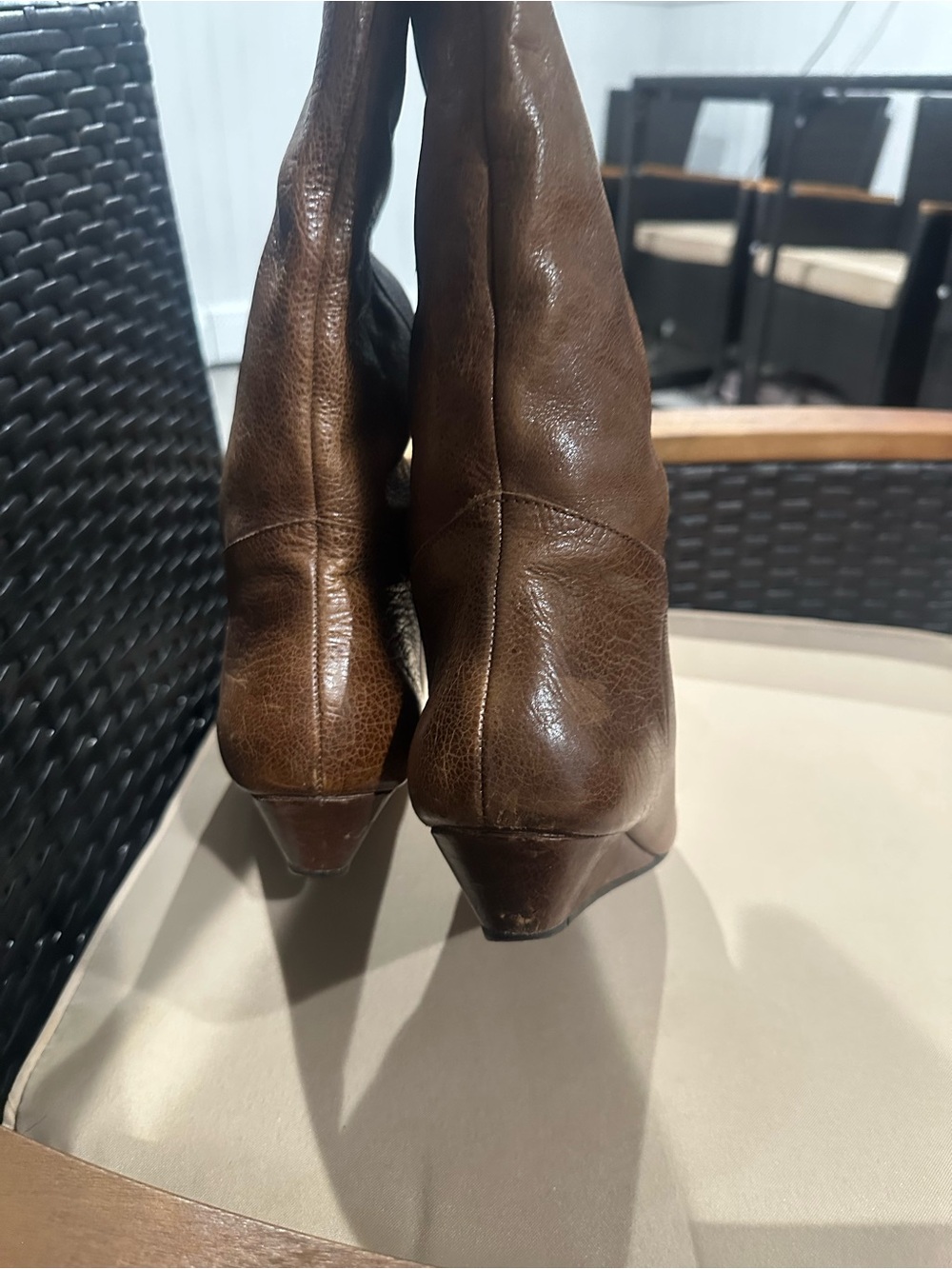 Steven By Steve Madden Brown distressed Leather Mid-Calf wedged Heeled Boot - Picture 4 of 8